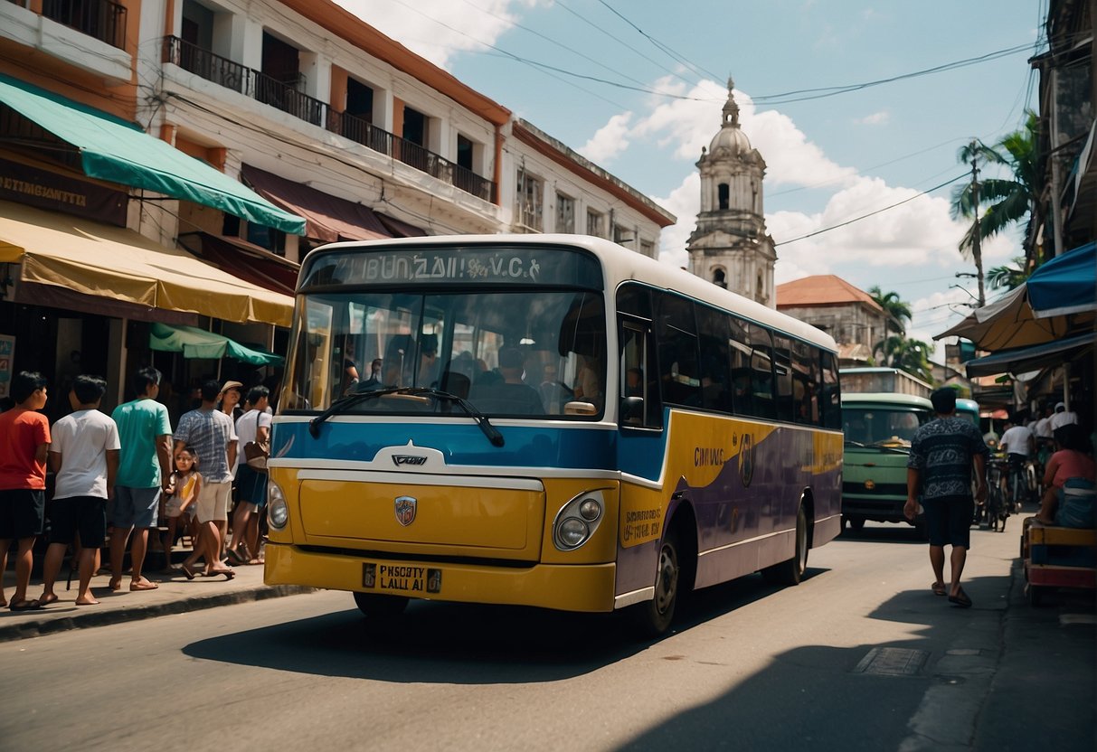 Vehicles drive through bustling streets, passing historic landmarks and vibrant markets in Laoag City