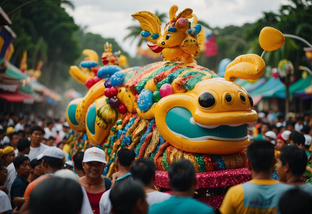 Colorful parade floats, lively music, and bustling street vendors at a local festival in General Santos City
