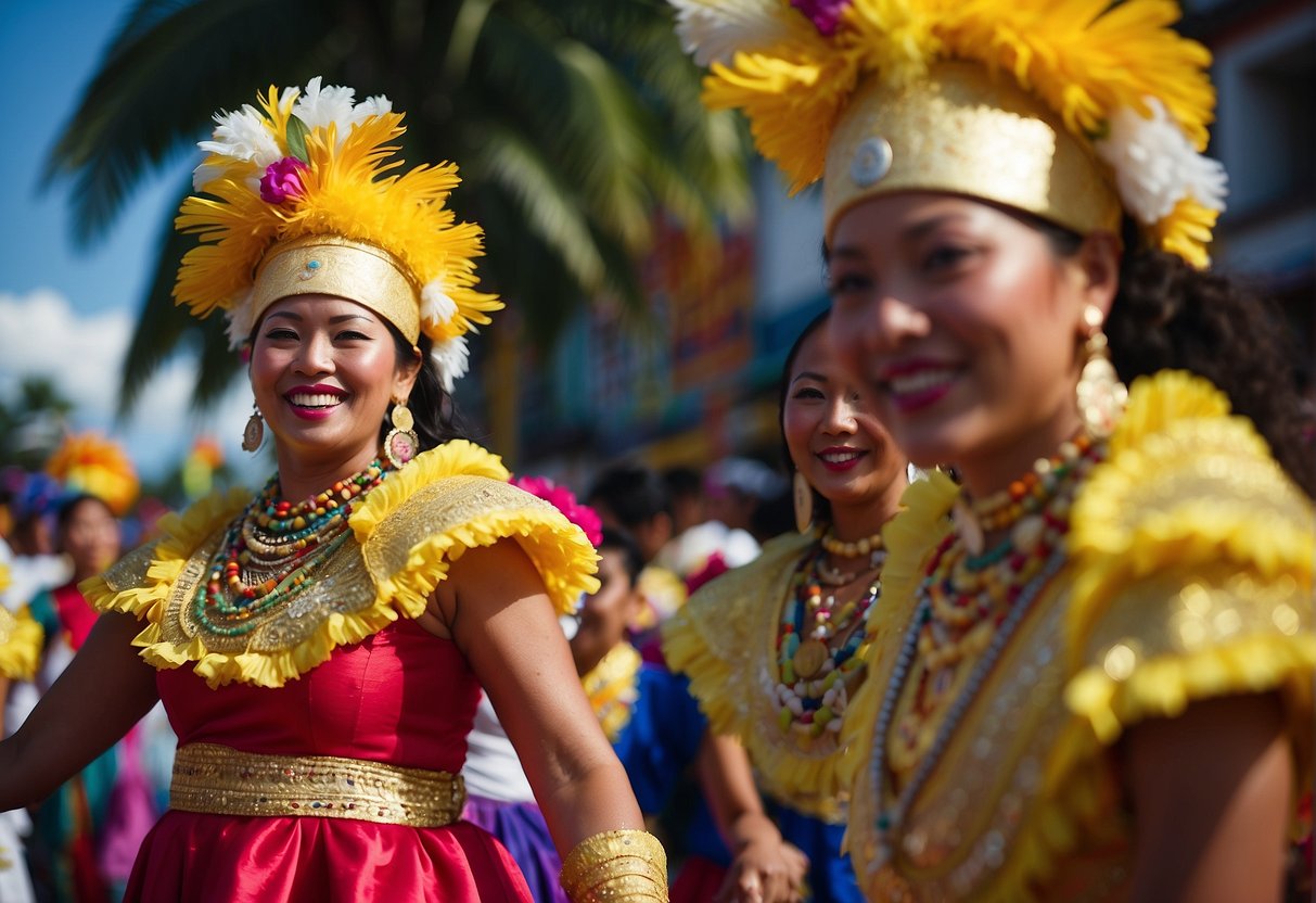 Vibrant street parade, showcasing traditional dances and colorful costumes. Ancient ruins and historic landmarks dot the landscape. Rich cultural experiences await in Romblon