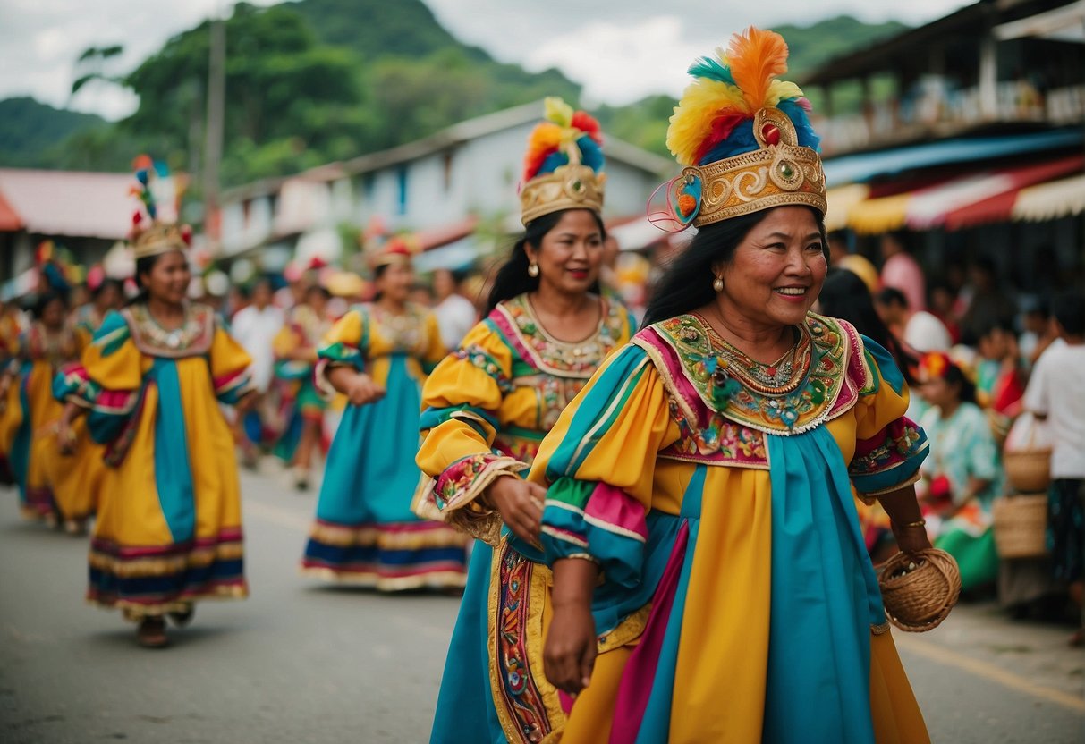 Vibrant street fiesta with traditional dances, colorful costumes, and local crafts on display in Romblon