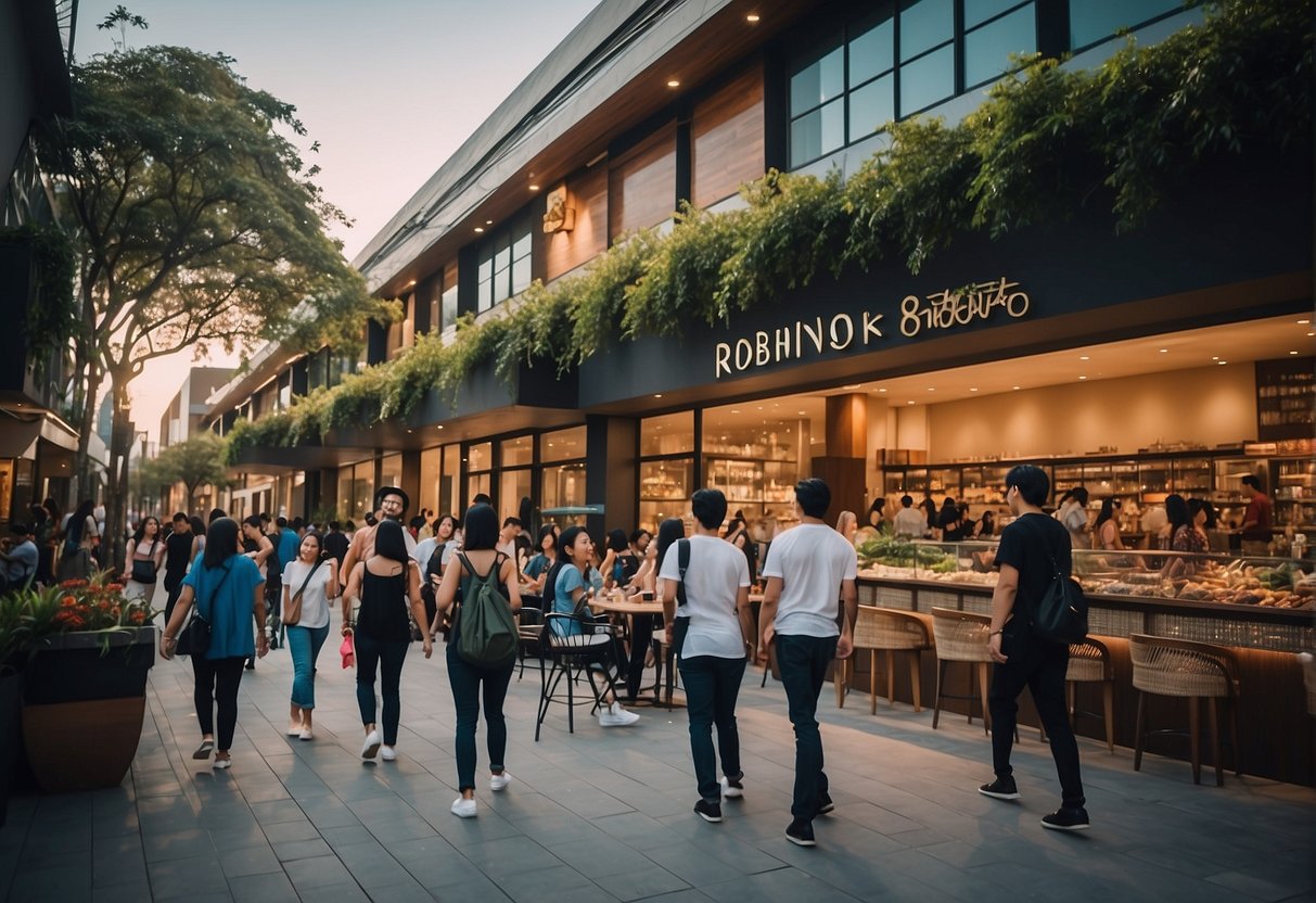 People gather at Robinsons Magnolia, exploring shops and dining. A vibrant atmosphere with families and friends enjoying various activities