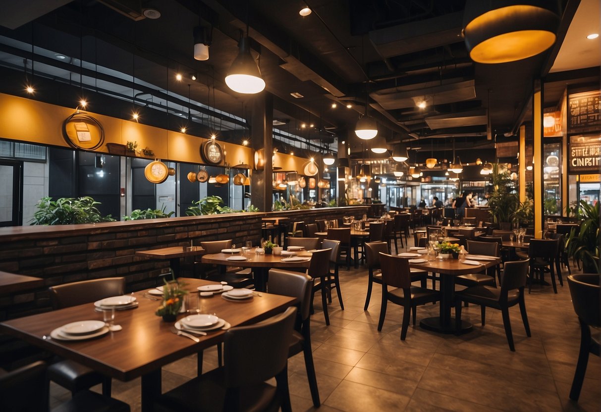 A bustling dining area with diverse restaurants offering unique cuisines in Gateway Cubao